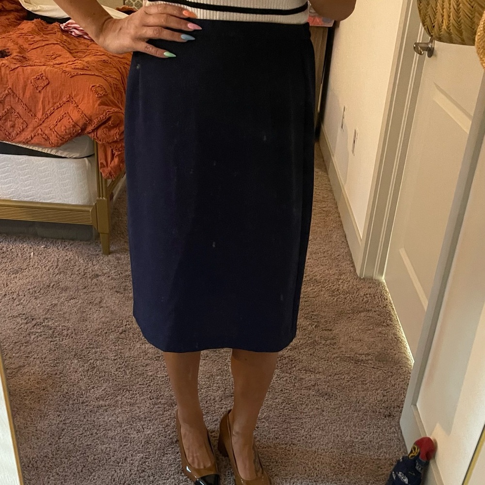 Navy Midi Skirt with subtle swirl print